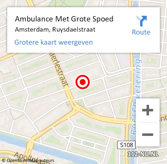 Locatie op kaart van de 112 melding: Ambulance Met Grote Spoed Naar Amsterdam, Ruysdaelstraat op 6 juli 2023 00:17