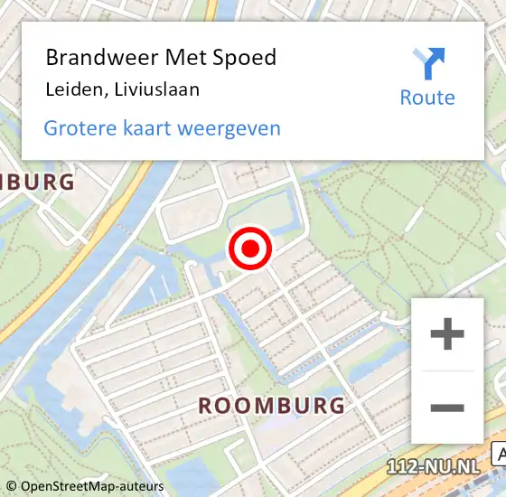 Locatie op kaart van de 112 melding: Brandweer Met Spoed Naar Leiden, Liviuslaan op 6 juli 2023 00:39