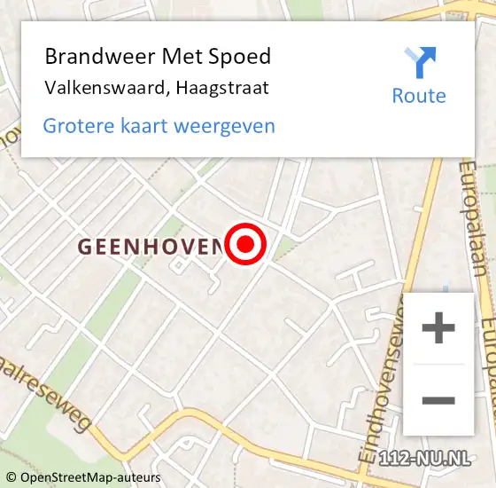 Locatie op kaart van de 112 melding: Brandweer Met Spoed Naar Valkenswaard, Haagstraat op 6 juli 2023 07:51