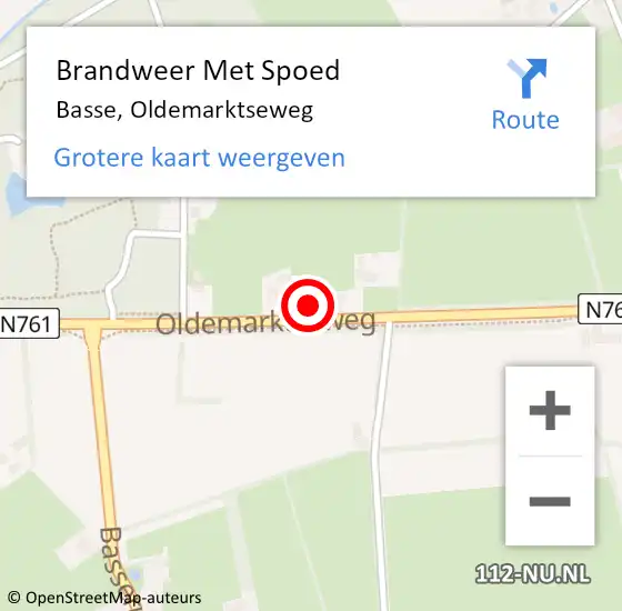 Locatie op kaart van de 112 melding: Brandweer Met Spoed Naar Basse, Oldemarktseweg op 6 juli 2023 08:28