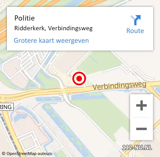 Locatie op kaart van de 112 melding: Politie Ridderkerk, Verbindingsweg op 6 juli 2023 10:02