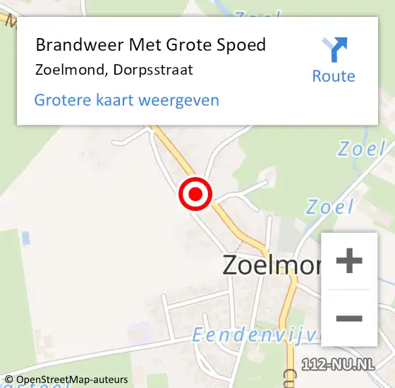 Locatie op kaart van de 112 melding: Brandweer Met Grote Spoed Naar Zoelmond, Dorpsstraat op 6 juli 2023 12:02