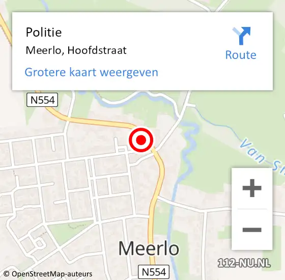 Locatie op kaart van de 112 melding: Politie Meerlo, Hoofdstraat op 6 juli 2023 12:40