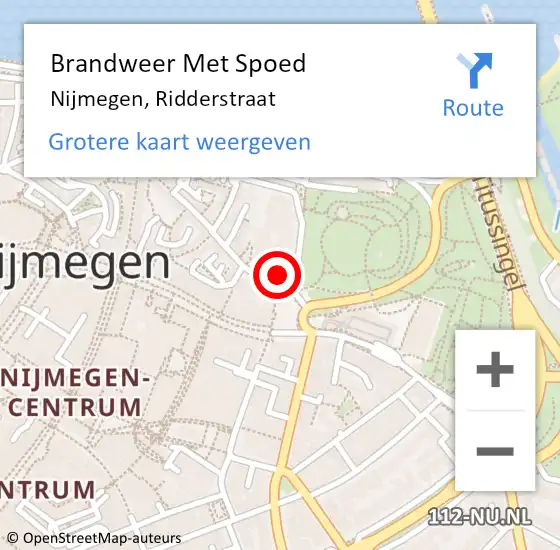 Locatie op kaart van de 112 melding: Brandweer Met Spoed Naar Nijmegen, Ridderstraat op 6 juli 2023 13:19