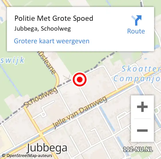 Locatie op kaart van de 112 melding: Politie Met Grote Spoed Naar Jubbega, Schoolweg op 6 juli 2023 13:54