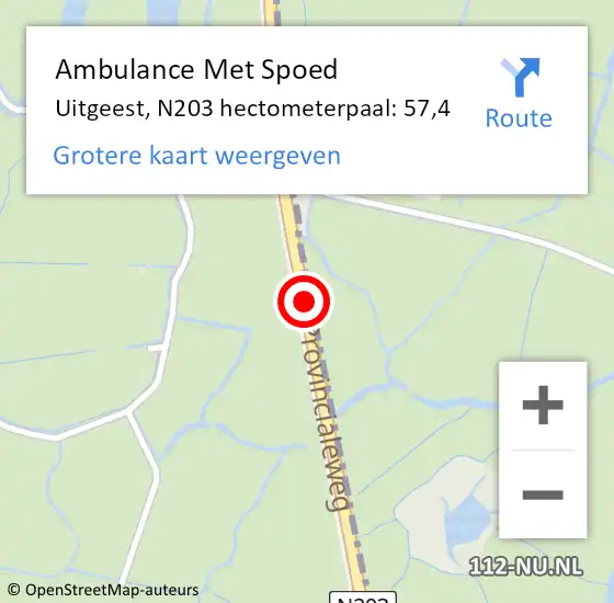 Locatie op kaart van de 112 melding: Ambulance Met Spoed Naar Uitgeest, N203 hectometerpaal: 57,4 op 6 juli 2023 14:45