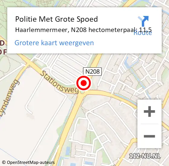Locatie op kaart van de 112 melding: Politie Met Grote Spoed Naar Haarlemmermeer, N208 hectometerpaal: 11,5 op 6 juli 2023 14:59