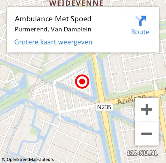 Locatie op kaart van de 112 melding: Ambulance Met Spoed Naar Purmerend, Van Damplein op 6 juli 2023 15:07
