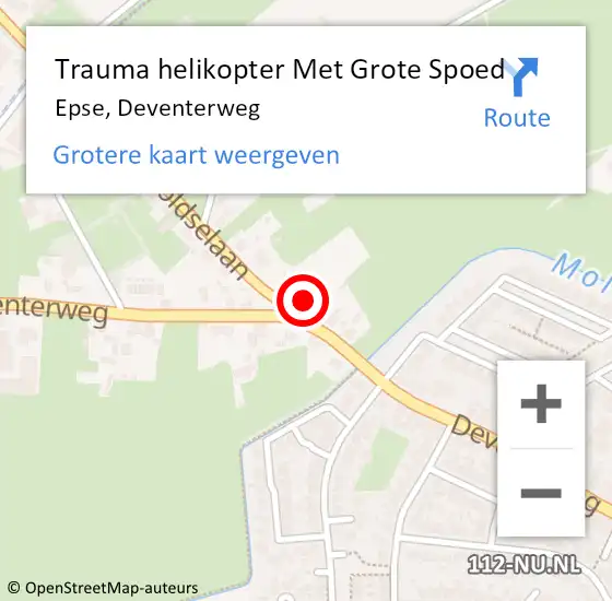 Locatie op kaart van de 112 melding: Trauma helikopter Met Grote Spoed Naar Epse, Deventerweg op 6 juli 2023 16:18