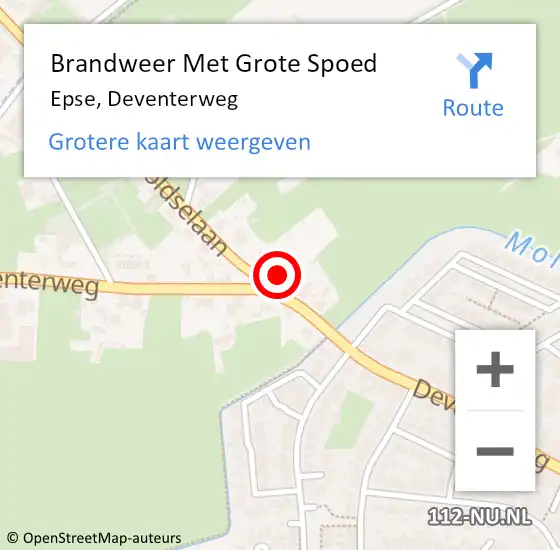 Locatie op kaart van de 112 melding: Brandweer Met Grote Spoed Naar Epse, Deventerweg op 6 juli 2023 16:20