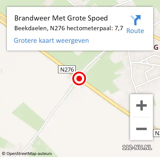 Locatie op kaart van de 112 melding: Brandweer Met Grote Spoed Naar Beekdaelen, N276 hectometerpaal: 7,7 op 6 juli 2023 17:44