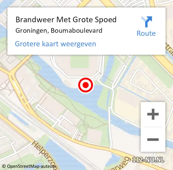 Locatie op kaart van de 112 melding: Brandweer Met Grote Spoed Naar Groningen, Boumaboulevard op 6 juli 2023 18:11