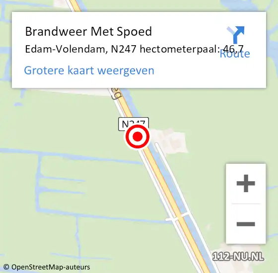Locatie op kaart van de 112 melding: Brandweer Met Spoed Naar Edam-Volendam, N247 hectometerpaal: 46,7 op 6 juli 2023 18:25