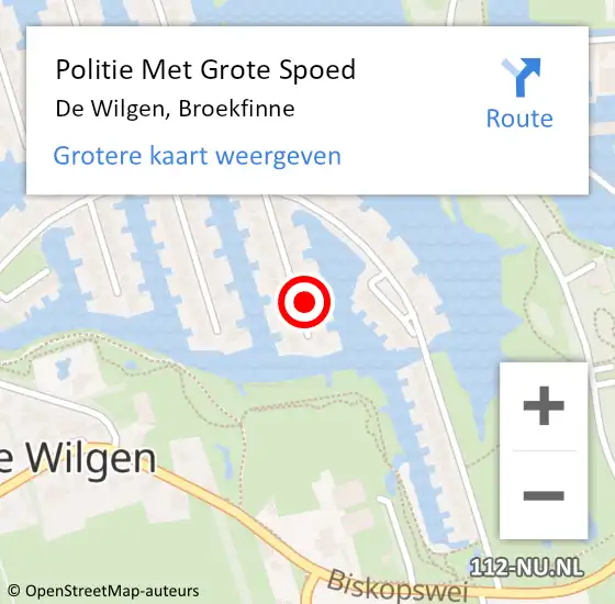 Locatie op kaart van de 112 melding: Politie Met Grote Spoed Naar De Wilgen, Broekfinne op 6 juli 2023 18:39