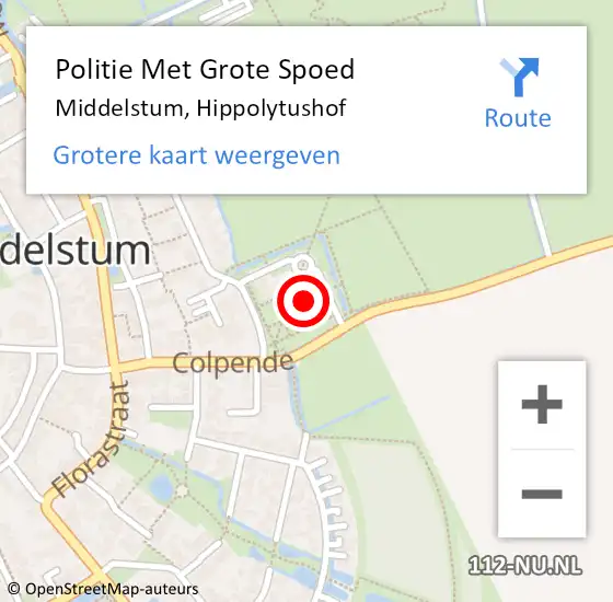 Locatie op kaart van de 112 melding: Politie Met Grote Spoed Naar Middelstum, Hippolytushof op 6 juli 2023 18:42