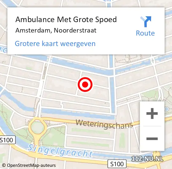 Locatie op kaart van de 112 melding: Ambulance Met Grote Spoed Naar Amsterdam, Noorderstraat op 6 juli 2023 21:12