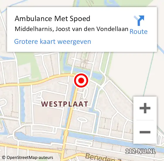 Locatie op kaart van de 112 melding: Ambulance Met Spoed Naar Middelharnis, Joost van den Vondellaan op 6 juli 2023 21:54