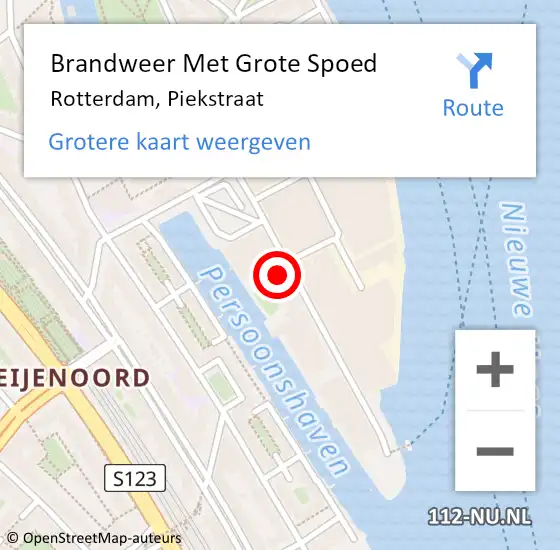 Locatie op kaart van de 112 melding: Brandweer Met Grote Spoed Naar Rotterdam, Piekstraat op 6 juli 2023 22:19