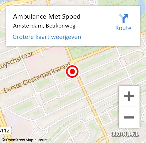 Locatie op kaart van de 112 melding: Ambulance Met Spoed Naar Amsterdam, Beukenweg op 6 juli 2023 23:12