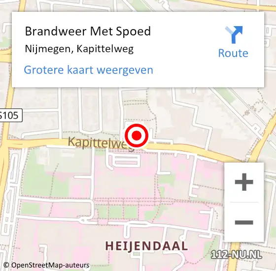 Locatie op kaart van de 112 melding: Brandweer Met Spoed Naar Nijmegen, Kapittelweg op 7 juli 2023 08:10