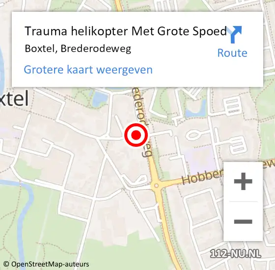 Locatie op kaart van de 112 melding: Trauma helikopter Met Grote Spoed Naar Boxtel, Brederodeweg op 7 juli 2023 10:42