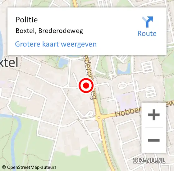 Locatie op kaart van de 112 melding: Politie Boxtel, Brederodeweg op 7 juli 2023 10:46