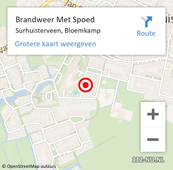 Locatie op kaart van de 112 melding: Brandweer Met Spoed Naar Surhuisterveen, Bloemkamp op 7 juli 2023 10:51