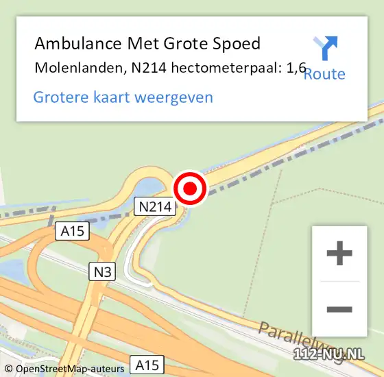 Locatie op kaart van de 112 melding: Ambulance Met Grote Spoed Naar Molenlanden, N214 hectometerpaal: 1,6 op 7 juli 2023 10:56