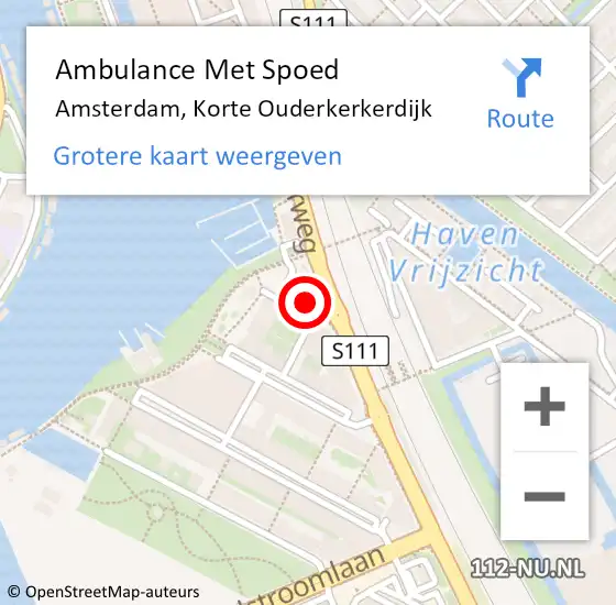Locatie op kaart van de 112 melding: Ambulance Met Spoed Naar Amsterdam, Korte Ouderkerkerdijk op 7 juli 2023 12:16