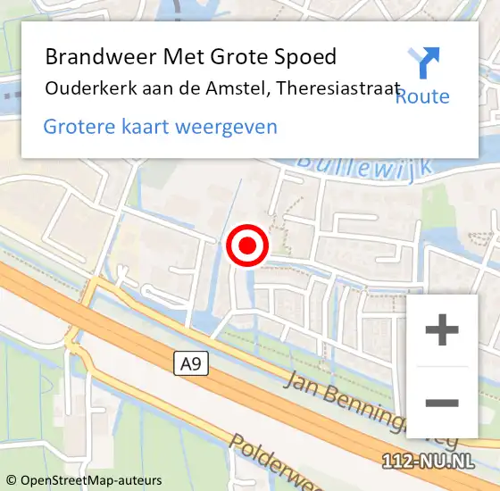 Locatie op kaart van de 112 melding: Brandweer Met Grote Spoed Naar Ouderkerk aan de Amstel, Theresiastraat op 7 juli 2023 12:18
