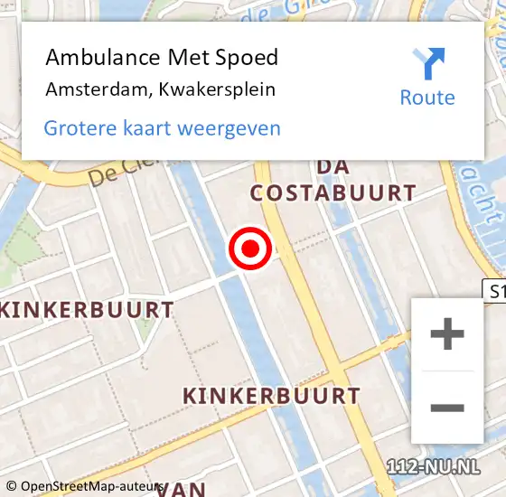 Locatie op kaart van de 112 melding: Ambulance Met Spoed Naar Amsterdam, Kwakersplein op 7 juli 2023 12:25