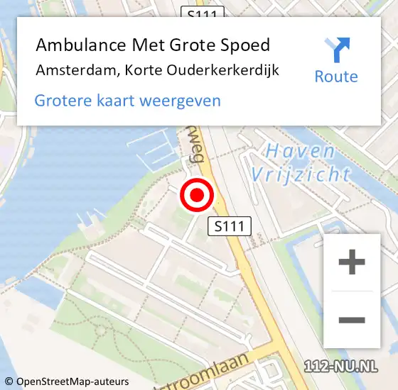 Locatie op kaart van de 112 melding: Ambulance Met Grote Spoed Naar Amsterdam, Korte Ouderkerkerdijk op 7 juli 2023 13:08