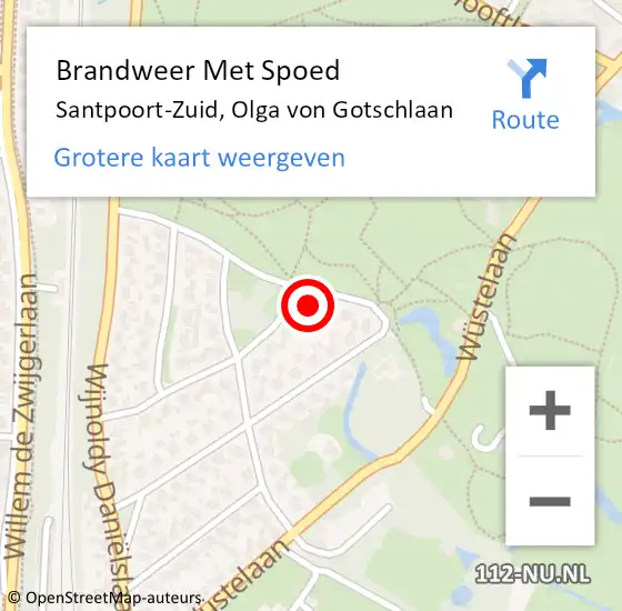 Locatie op kaart van de 112 melding: Brandweer Met Spoed Naar Santpoort-Zuid, Olga von Gotschlaan op 7 juli 2023 13:54