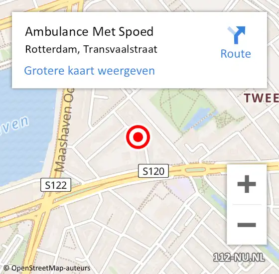 Locatie op kaart van de 112 melding: Ambulance Met Spoed Naar Rotterdam, Transvaalstraat op 7 juli 2023 14:02