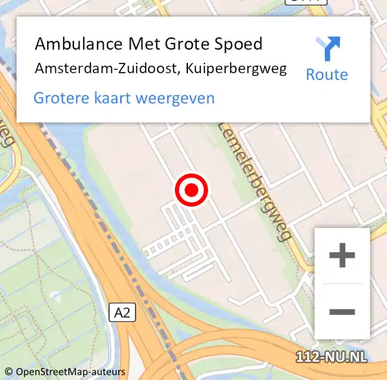 Locatie op kaart van de 112 melding: Ambulance Met Grote Spoed Naar Amsterdam, Kuiperbergweg op 7 juli 2023 15:56