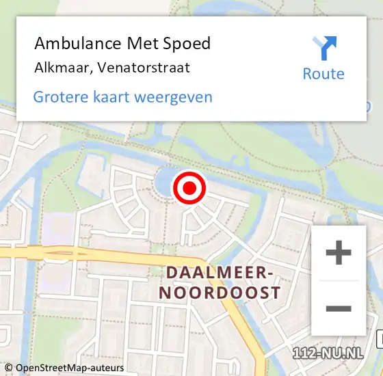 Locatie op kaart van de 112 melding: Ambulance Met Spoed Naar Alkmaar, Venatorstraat op 7 juli 2023 16:28