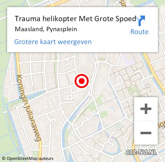 Locatie op kaart van de 112 melding: Trauma helikopter Met Grote Spoed Naar Maasland, Pynasplein op 7 juli 2023 16:35
