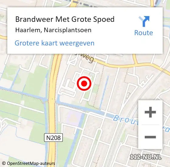 Locatie op kaart van de 112 melding: Brandweer Met Grote Spoed Naar Haarlem, Narcisplantsoen op 7 juli 2023 18:03