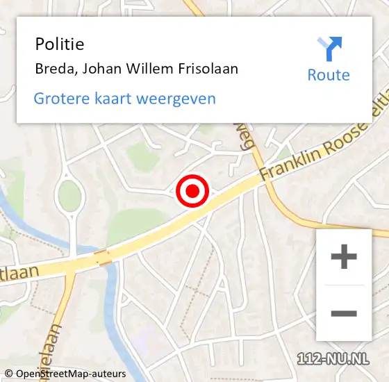 Locatie op kaart van de 112 melding: Politie Breda, Johan Willem Frisolaan op 7 juli 2023 18:06