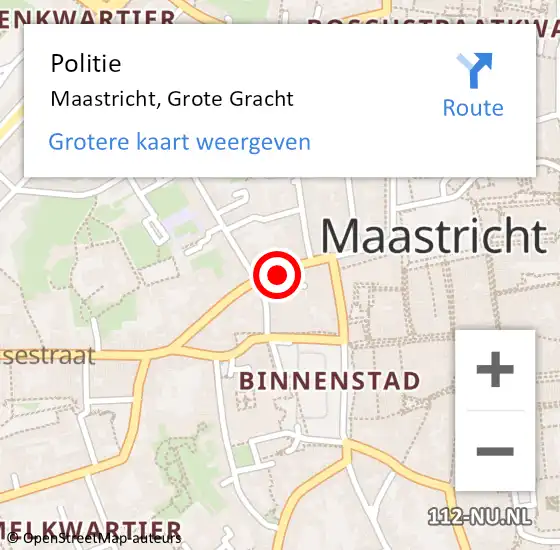 Locatie op kaart van de 112 melding: Politie Maastricht, Grote Gracht op 7 juli 2023 18:58
