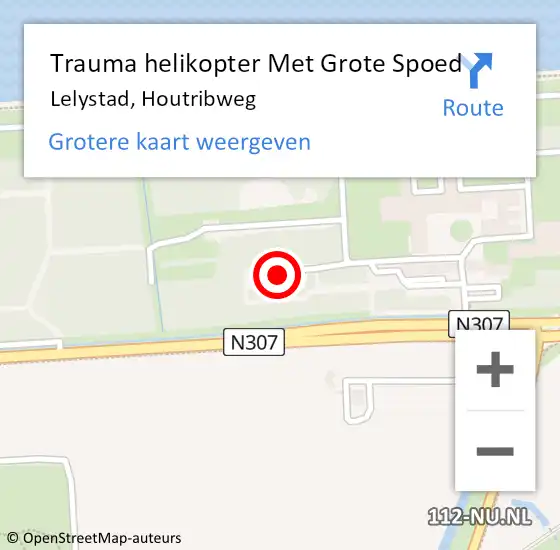Locatie op kaart van de 112 melding: Trauma helikopter Met Grote Spoed Naar Lelystad, Houtribweg op 7 juli 2023 23:27
