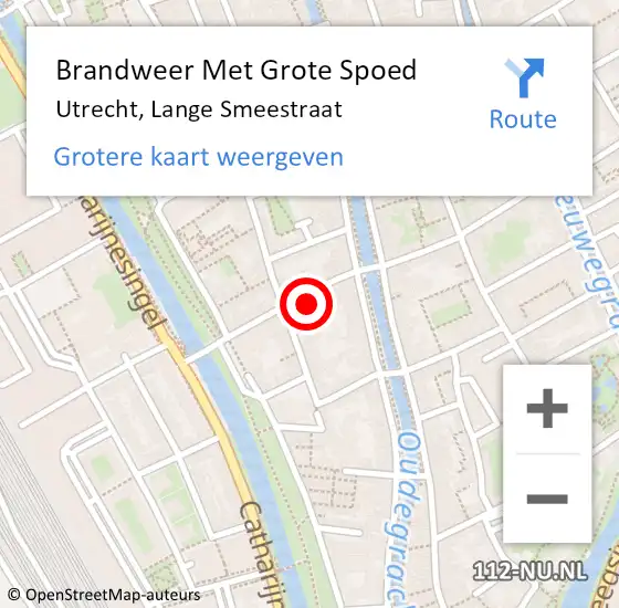 Locatie op kaart van de 112 melding: Brandweer Met Grote Spoed Naar Utrecht, Lange Smeestraat op 8 juli 2023 00:36