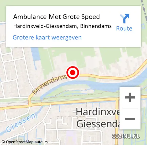 Locatie op kaart van de 112 melding: Ambulance Met Grote Spoed Naar Hardinxveld-Giessendam, Binnendams op 8 juli 2023 05:25