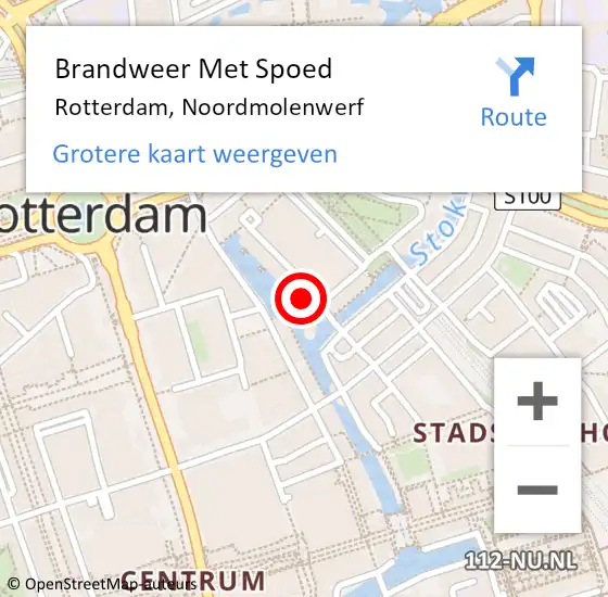 Locatie op kaart van de 112 melding: Brandweer Met Spoed Naar Rotterdam, Noordmolenwerf op 8 juli 2023 11:06