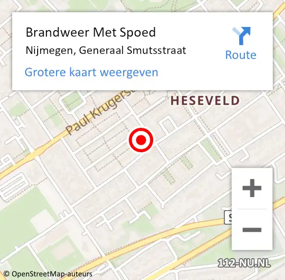 Locatie op kaart van de 112 melding: Brandweer Met Spoed Naar Nijmegen, Generaal Smutsstraat op 8 juli 2023 11:44