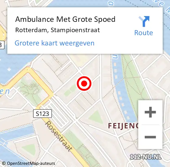 Locatie op kaart van de 112 melding: Ambulance Met Grote Spoed Naar Rotterdam, Stampioenstraat op 8 juli 2023 11:49