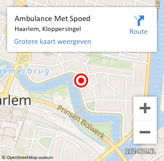 Locatie op kaart van de 112 melding: Ambulance Met Spoed Naar Haarlem, Kloppersingel op 8 juli 2023 11:55