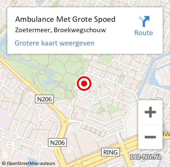 Locatie op kaart van de 112 melding: Ambulance Met Grote Spoed Naar Zoetermeer, Broekwegschouw op 8 juli 2023 12:12