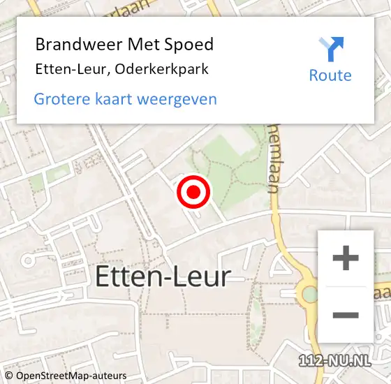Locatie op kaart van de 112 melding: Brandweer Met Spoed Naar Etten-Leur, Oderkerkpark op 8 juli 2023 12:12