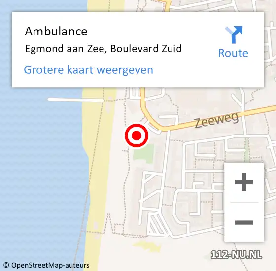 Locatie op kaart van de 112 melding: Ambulance Egmond aan Zee, Boulevard Zuid op 8 juli 2023 12:27
